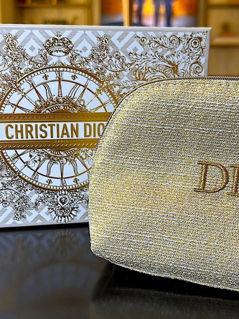 Dior Gold Embroidered Cosmetic Pouch